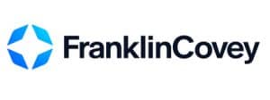 Logotipo de FranklinCovey con un icono geométrico azul en forma de estrella a la izquierda del nombre de la empresa en texto negro y en negrita sobre fondo blanco.