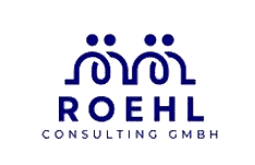 Logotipo de Roehl Consulting GmbH con figuras azules estilizadas sobre el nombre de la empresa en mayúsculas, y "Consulting GmbH" escrito debajo en un tipo de letra más pequeño.